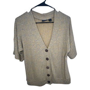 Daytrip Grey And Yellow Slouchy Short Sleeve Button Up Cardigan
